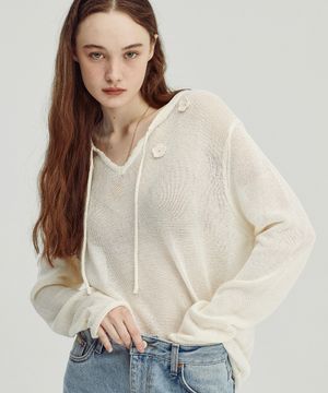 플라워 리본 브이넥 니트 풀오버 [3 colors]