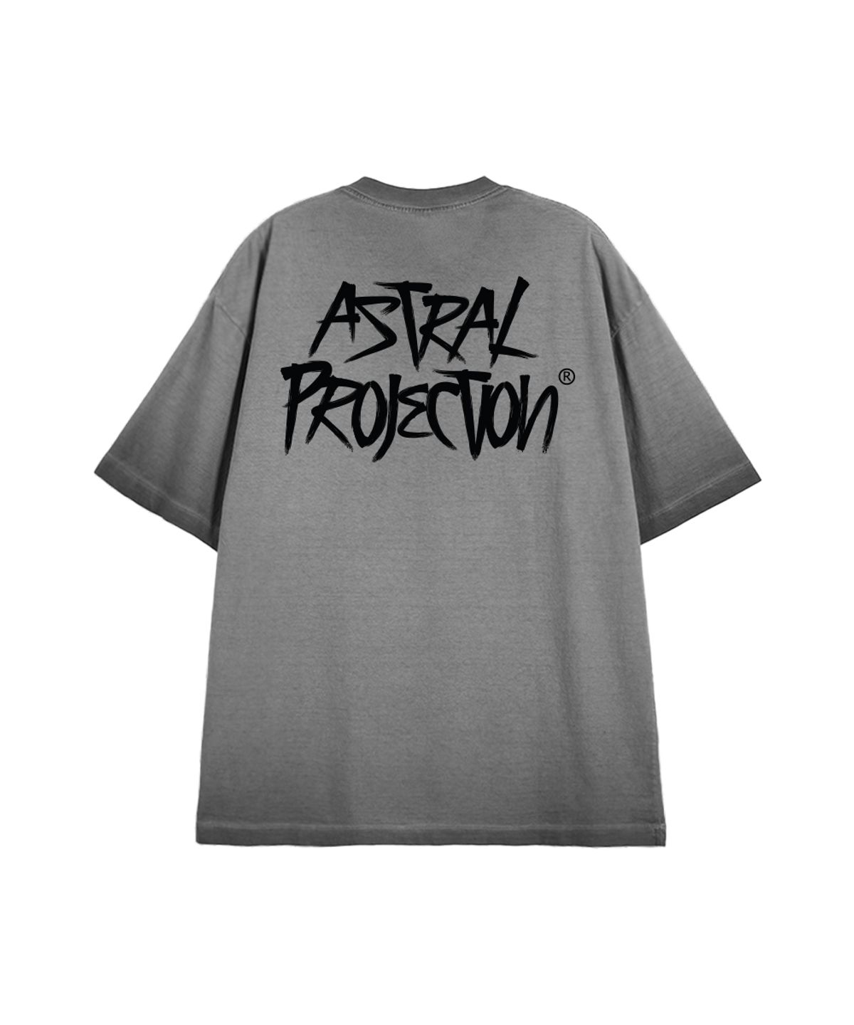 아스트랄 프로젝션(ASTRAL PROJECTION) 그래피티 레터링 피그먼트 루즈핏 반팔 티셔츠_그레이
