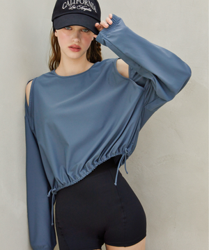 이지핏 스트링 슬릿 래쉬가드 - Blue