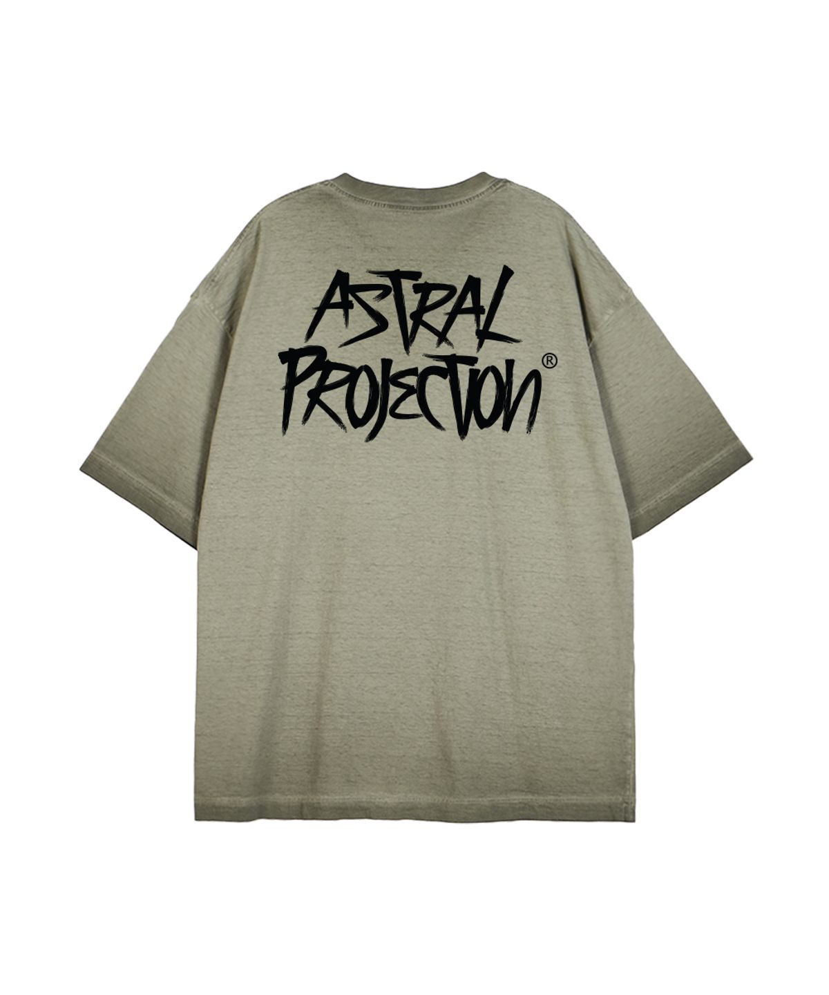 아스트랄 프로젝션(ASTRAL PROJECTION) 그래피티 레터링 피그먼트 루즈핏 반팔 티셔츠_카키