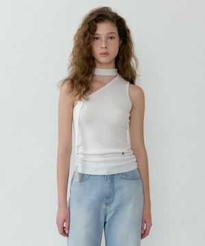 One-shoulder Scarf Sleeveless Knit (ivory)