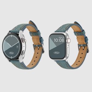 빈티지 데님 레더 애플워치 스트랩 2 울트라 2 SE2 갤럭시워치 6 호환 밴드  - 스카이블루