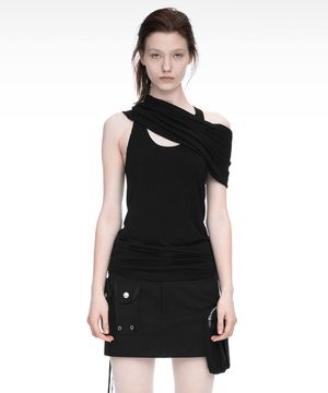SHAWL NECK SLEEVELESS BLACK