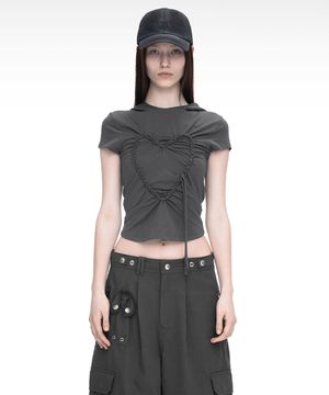 HEART BRAID HOODIE T-SHIRT CHARCOAL