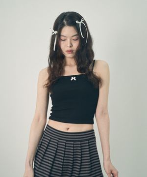 리본 슬리브리스 탑 블랙