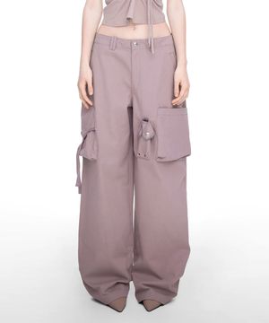 STRAP WIDE CARGO PANTS (UNISEX) DUSTY PINK