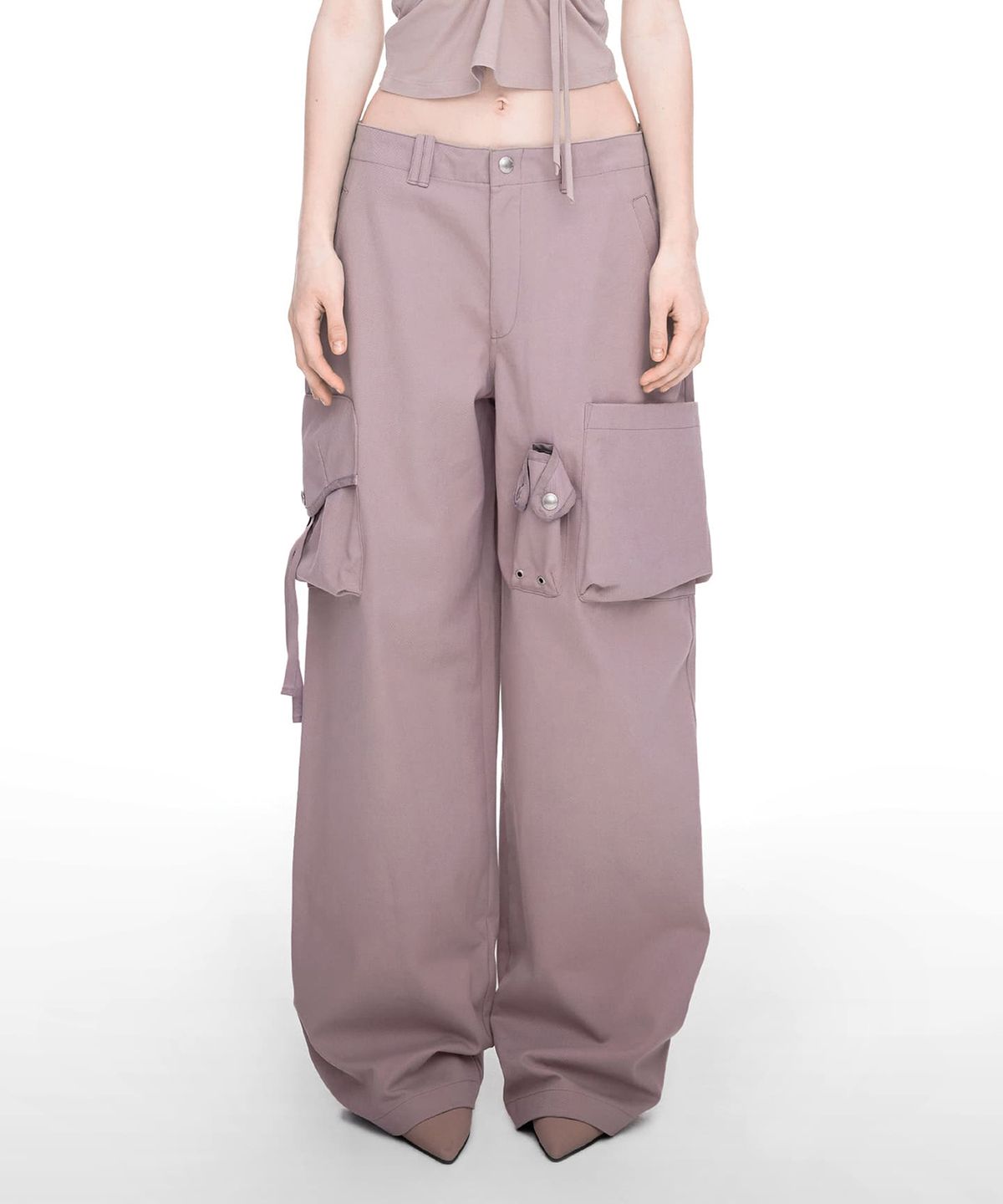 나체(NACHE) STRAP WIDE CARGO PANTS (UNISEX) DUSTY PINK