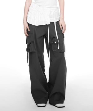 STRAP WIDE CARGO PANTS (UNISEX) CHARCOAL