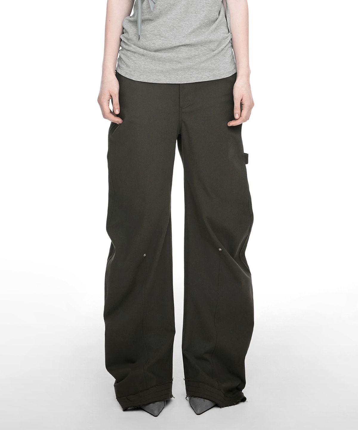 나체(NACHE) RAWCUT CURVED PANTS (UNISEX) KHAKI