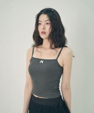 리본 슬리브리스 탑 그레이