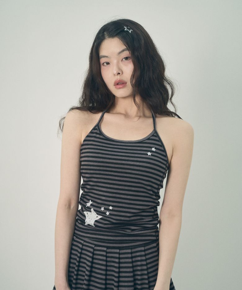 스트라이프 홀터넥 탑
