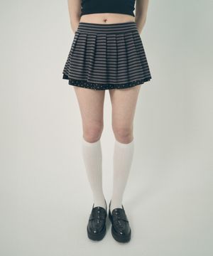 스트라이프 레이어드 스커트 팬츠