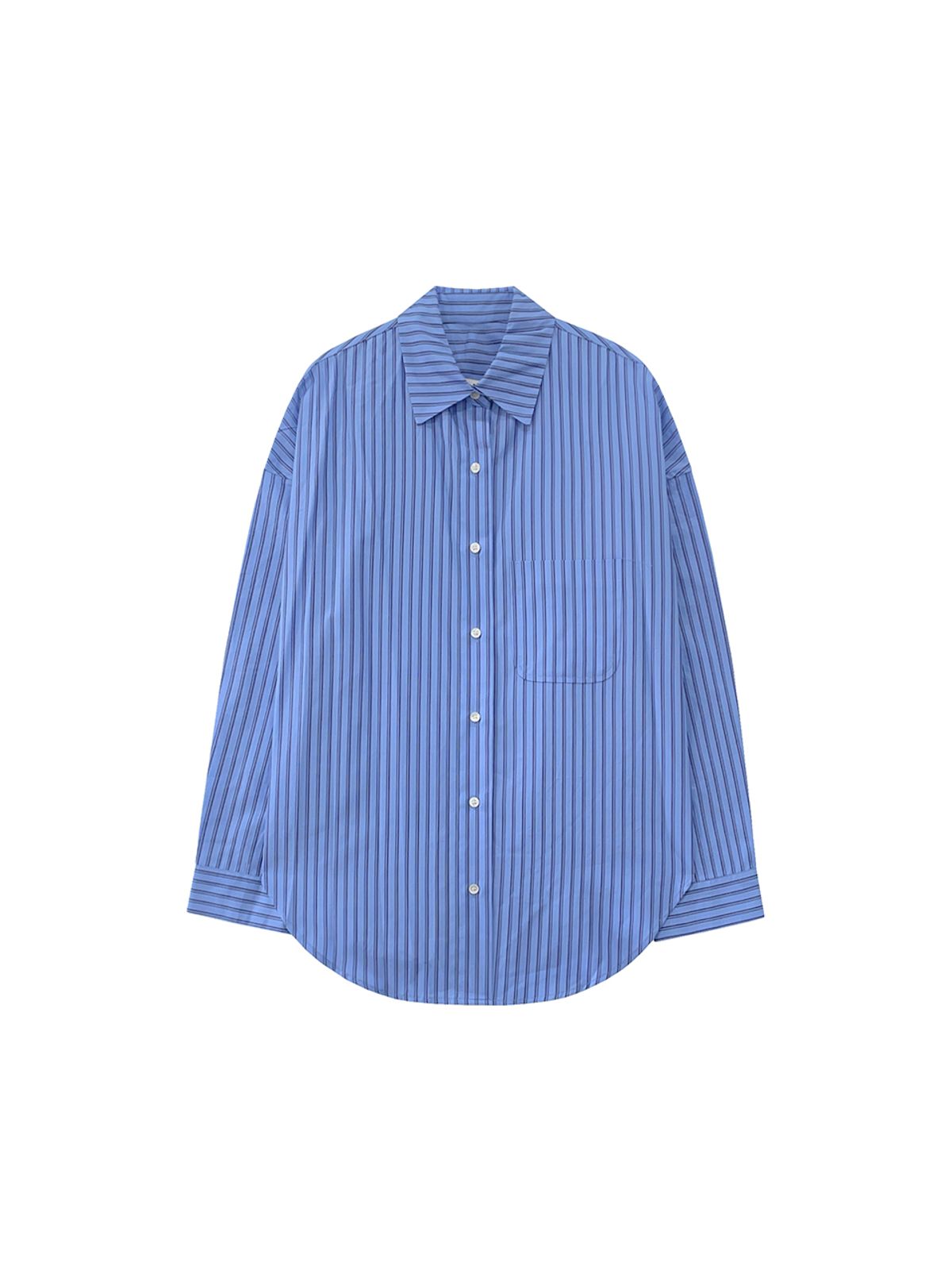 므아므(MMAM) [ESSENTIAL] Stripe pocket pin tuck over-fit shirt