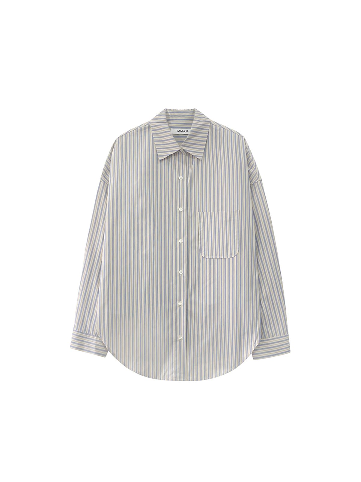 므아므(MMAM) [ESSENTIAL] Stripe pocket pin tuck over-fit shirt