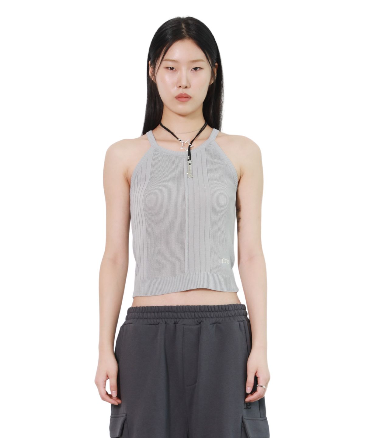 피스메이커(PIECE MAKER) RIBBED HALTER NECK KNIT (GREY)