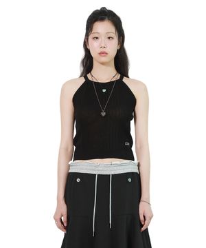 RIBBED HALTER NECK KNIT (BLACK)
