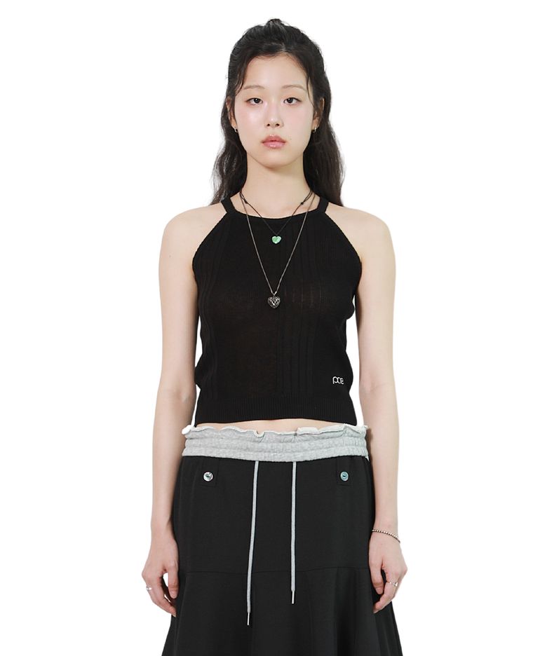 RIBBED HALTER NECK KNIT (BLACK)