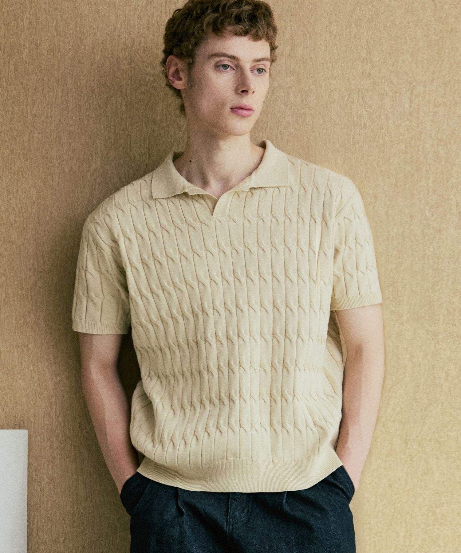 トップス NODUSix Cable Collar Short Sleeve Knit MUSINSA公式 | NODU Six Cable Collar Short Sleeve Knit [Beige]
