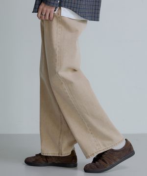 와이드 워싱 데님 팬츠 [베이지]
