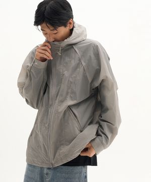 애슬레틱 커프스 스트링 디테일 윈드브레이커 후드 자켓 [그레이]