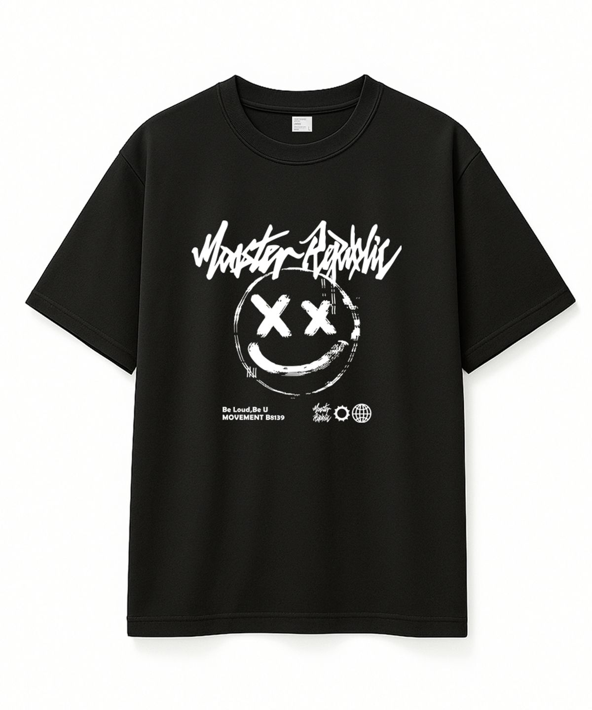 몬스터리퍼블릭(MONSTER REPUBLIC) 스마일 화이트 티셔츠 블랙_B8139