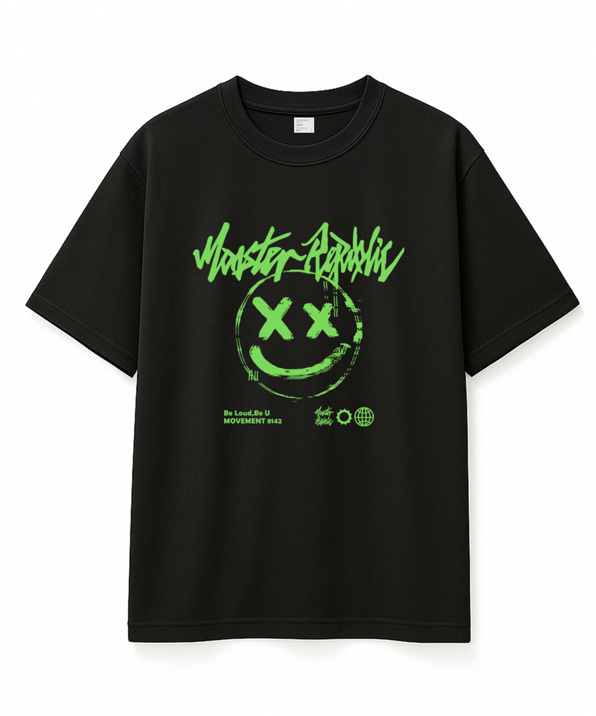 몬스터리퍼블릭(MONSTER REPUBLIC) 스마일 파스텔 그린 티셔츠 블랙_8142