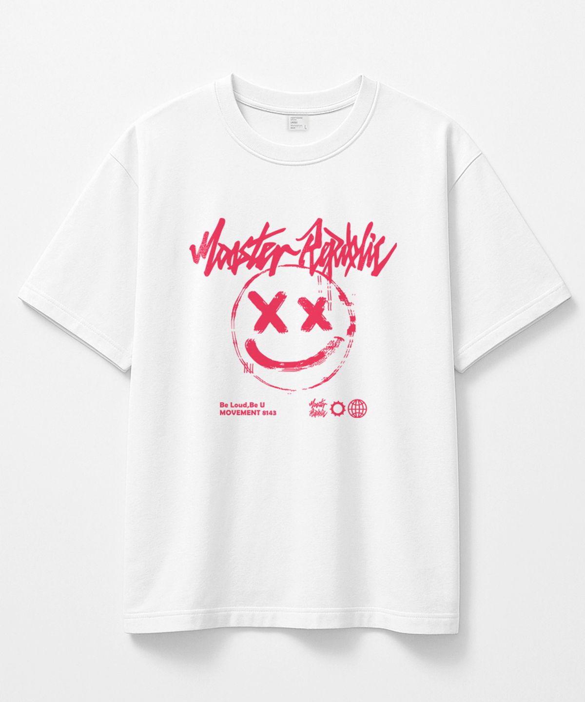 몬스터리퍼블릭(MONSTER REPUBLIC) 스마일 파스텔 핑크 티셔츠 화이트_8143