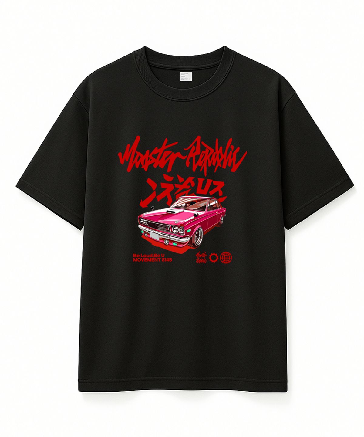 몬스터리퍼블릭(MONSTER REPUBLIC) 레트로 드리프트 레드 티셔츠 블랙_8145