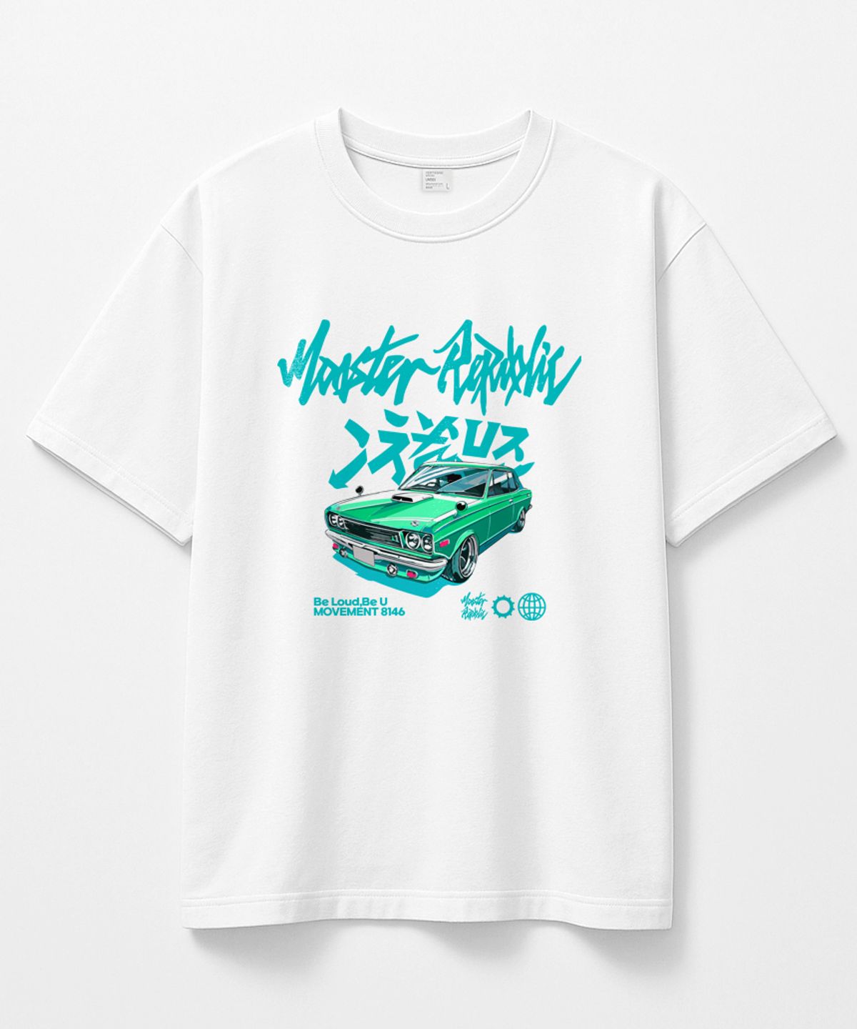 몬스터리퍼블릭(MONSTER REPUBLIC) 레트로 드리프트 그린 티셔츠 화이트_8146