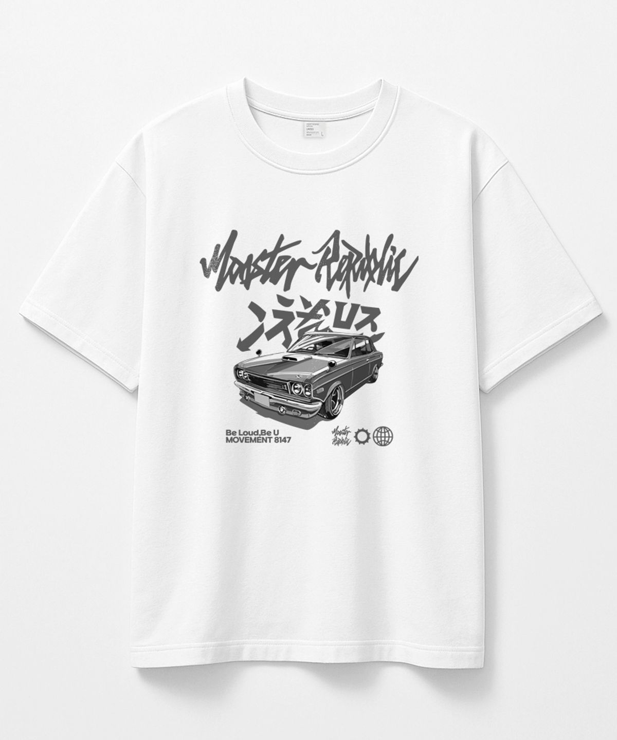몬스터리퍼블릭(MONSTER REPUBLIC) 레트로 드리프트 그레이 티셔츠 화이트_8147
