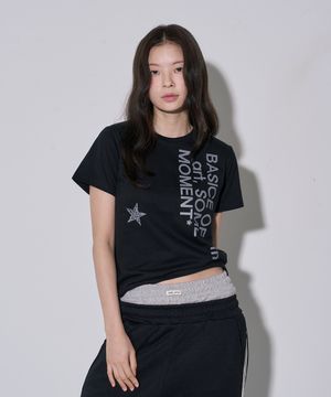 스타 레오파트 레터링 반팔티 블랙