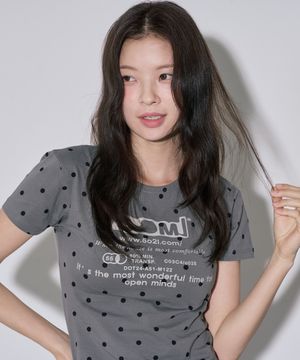 레터링 도트 크롭 반팔티 그레이