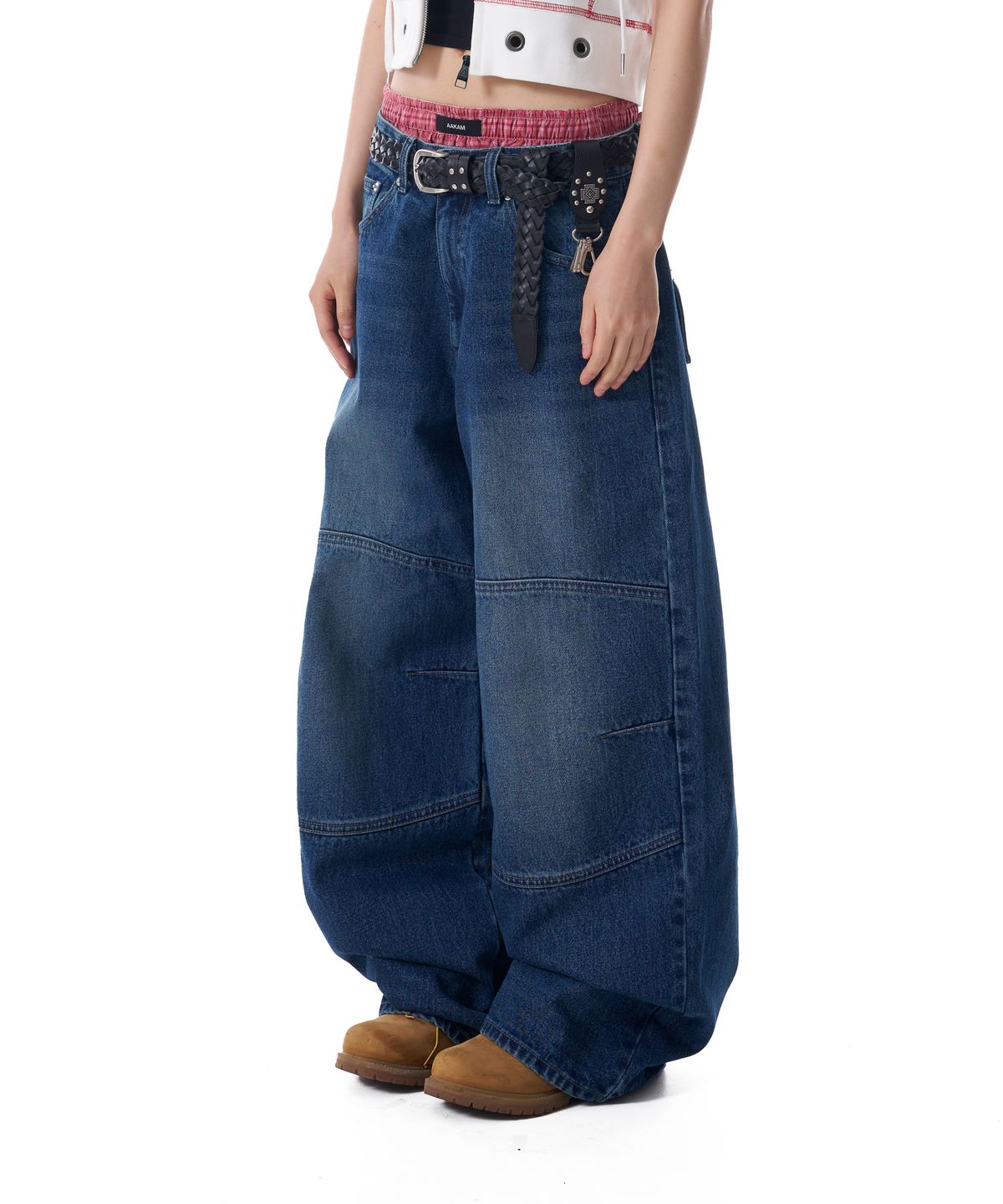 아캄(AAKAM) Knee Incision Washed Denim Pants (Blue)