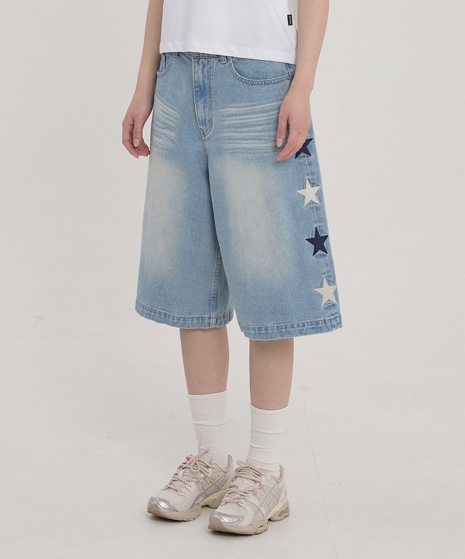 さらに100円引き◆Wai Kei◆Cutting washed denim bermuda pants MUSINSA | WAI KEI Star Denim Bermuda Pants Light Blue