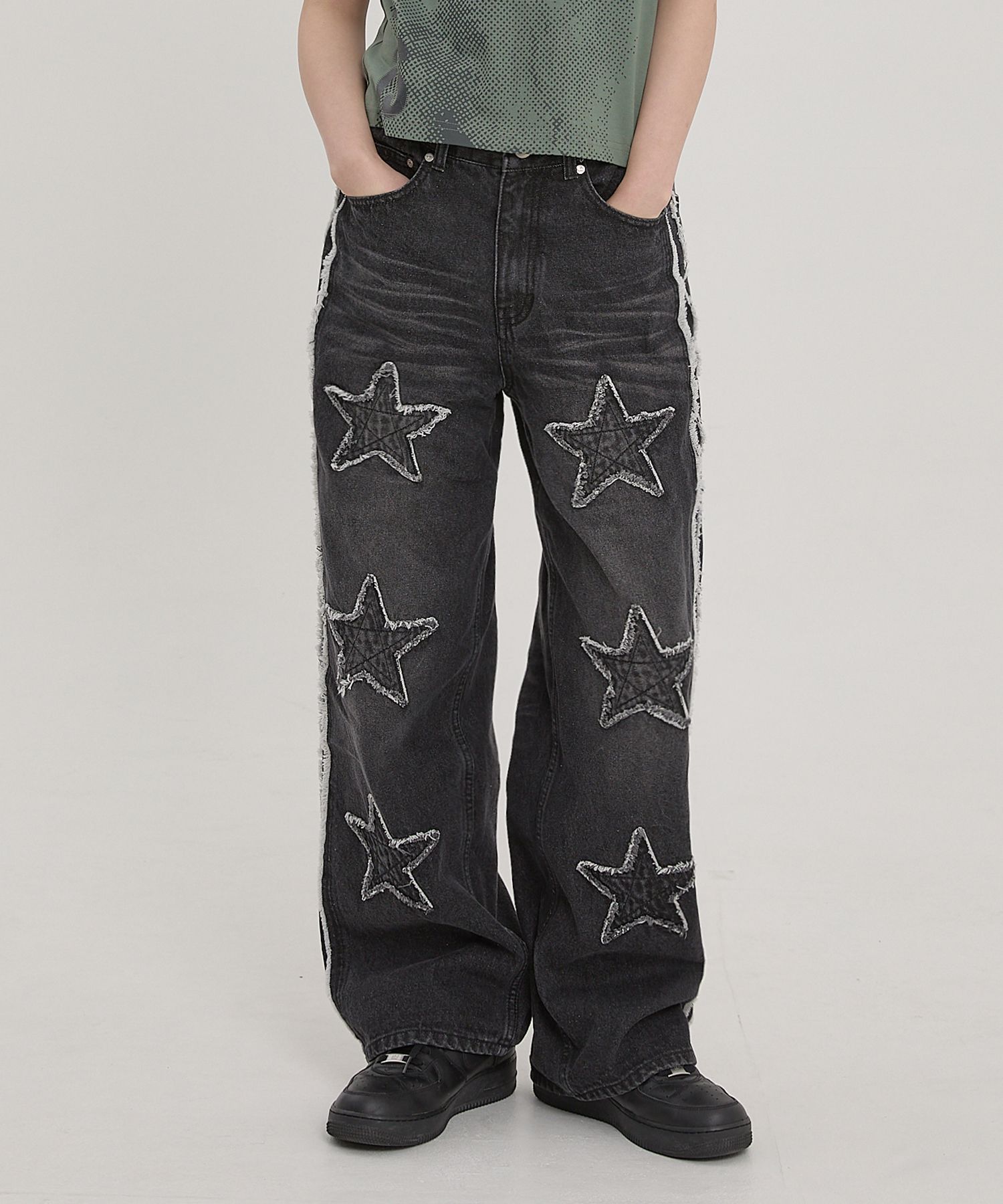 【WAIKEI】Star Applique Denim Pants MUSINSA | WAI KEI Star Applique Denim Pants Black