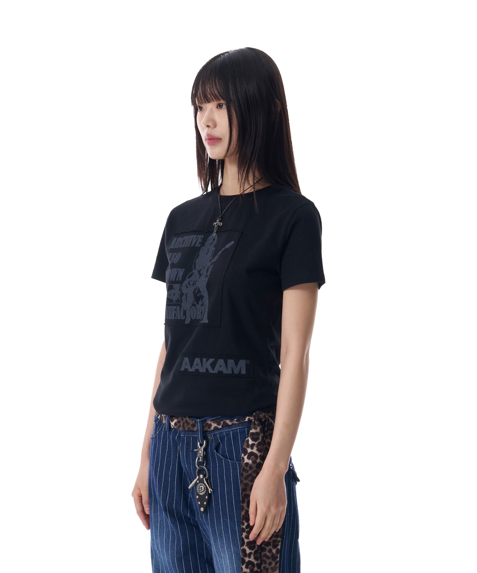 MUSINSA | AAKAM Washed Patch Half Top (Black)