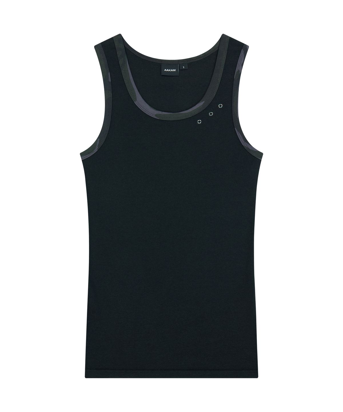 아캄(AAKAM) Eyelet Contrast Camo Sleeveless (Black)