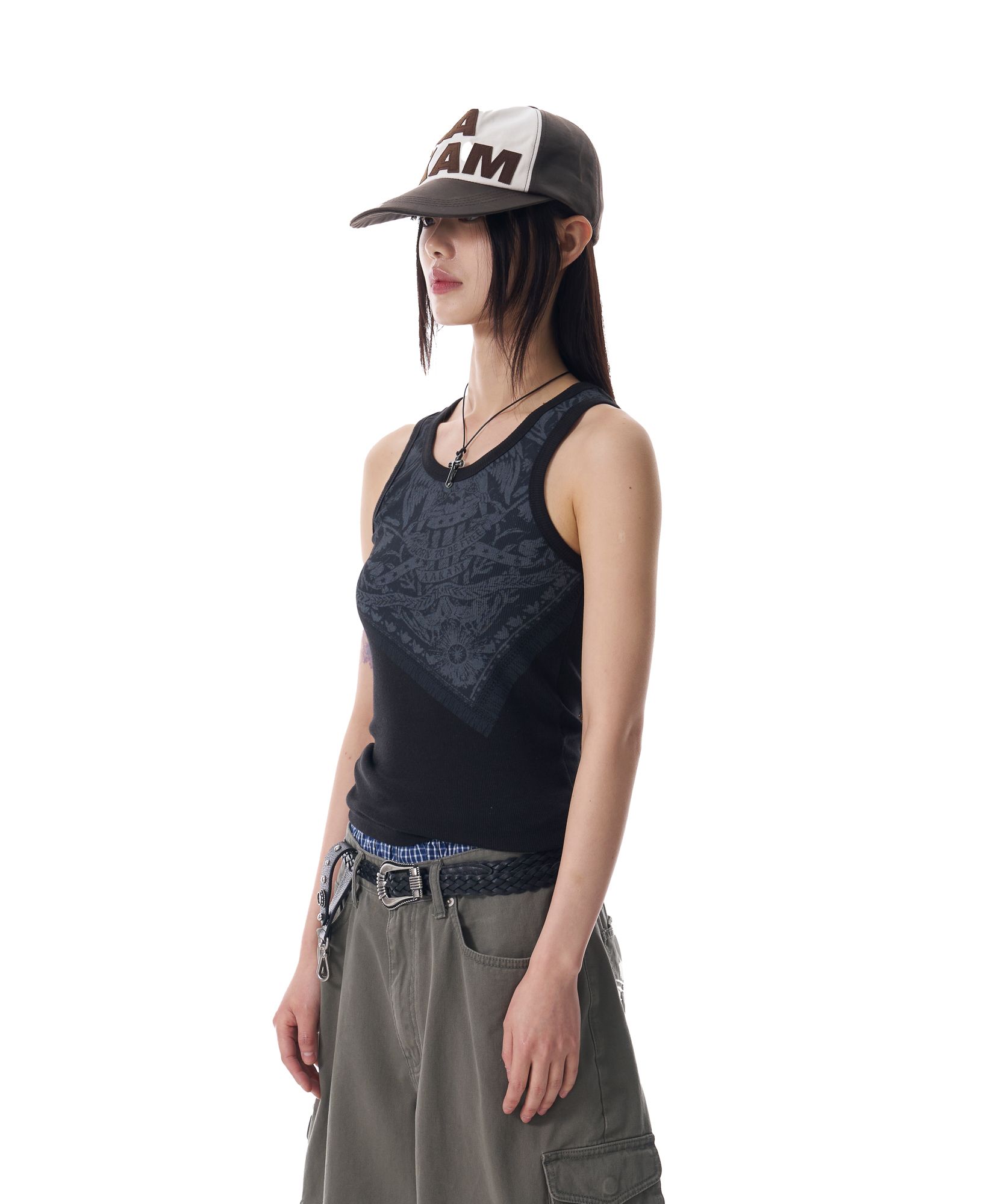 タンクトップ AAKAM Scarf Printed Sleeveless 5SH080 MUSINSA | AAKAM Scarf Printed Sleeveless (Black)