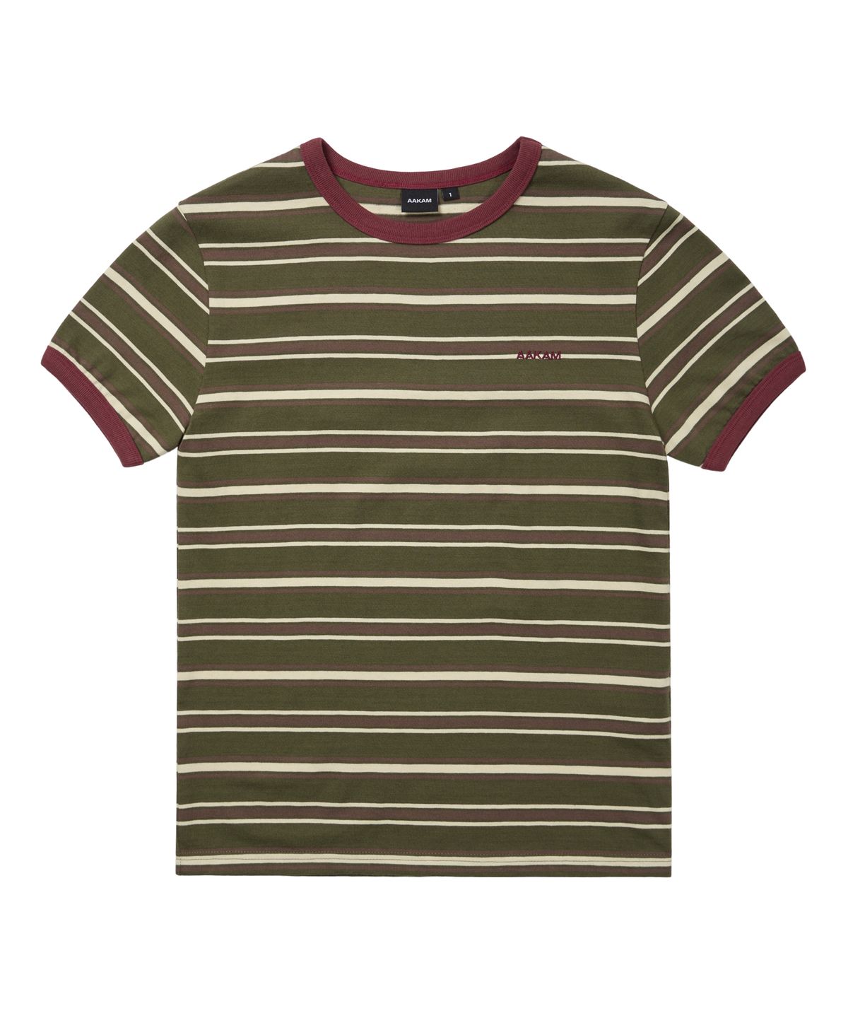 아캄(AAKAM) Striped Ringer Top (Khaki-Red)