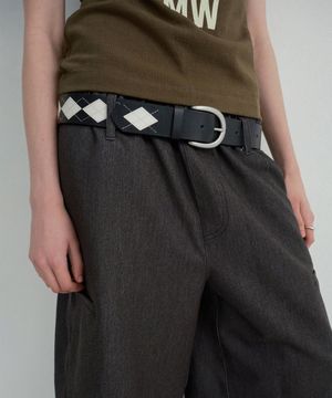 아가일 스티치 레더 벨트 [블랙]