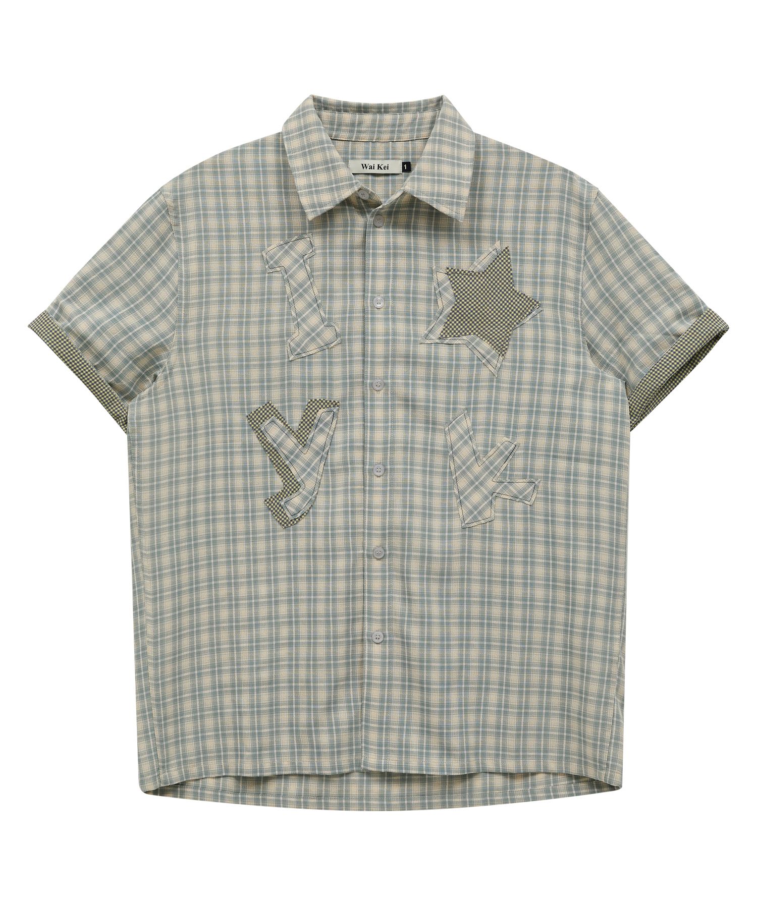 MUSINSA | WAI KEI YK Star Applique Check Short Sleeve Shirt Mint