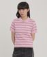 스트라이프 피케 반팔티셔츠 핑크