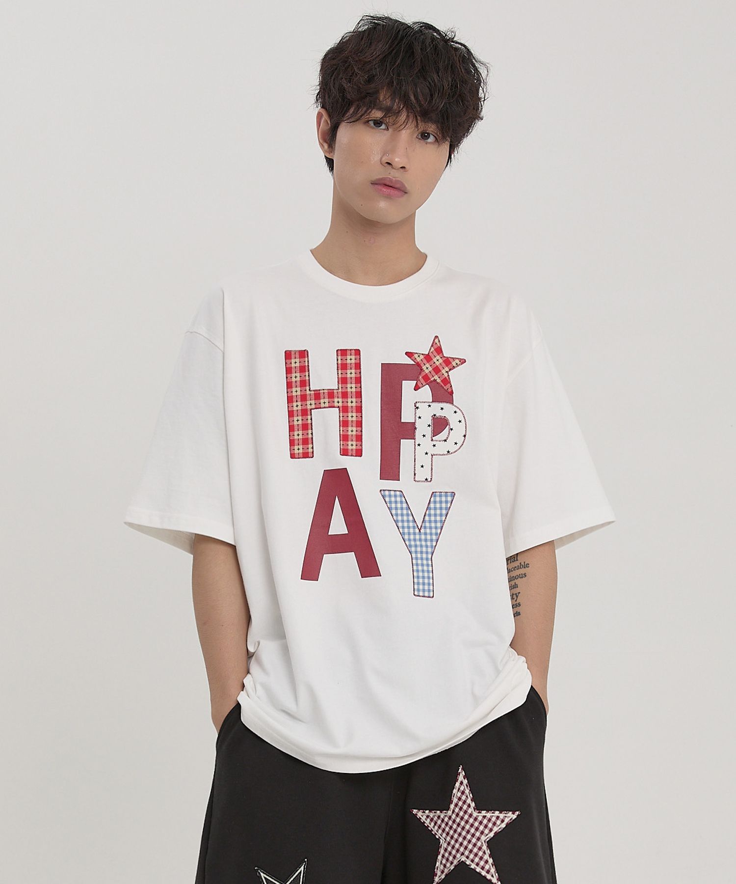 Tシャツ・カットソー Wai Kei HAPPY Patchwork Short Sleeve T-shirt 5BSA066 MUSINSA | WAI KEI HAPPY Patchwork Short Sleeve T-shirt White