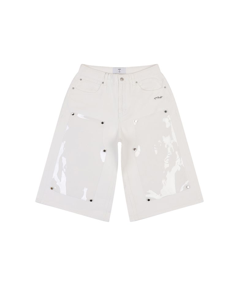 투명 탈부착 더블니 데님 버뮤다  팬츠 (WHITE)