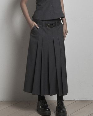 Pleats Long Skirt (gray)