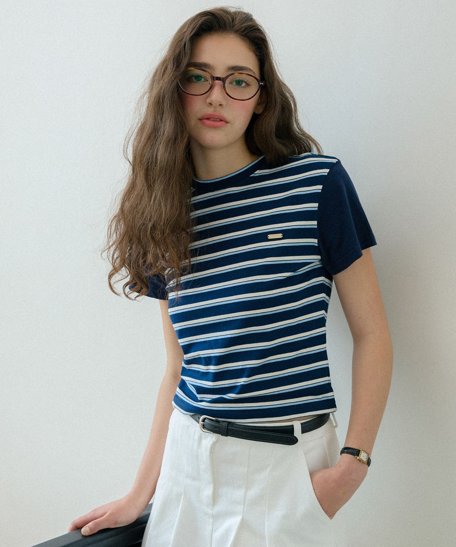 LETTER FROM MOON ♥ Venue Stripe T-Shirt  /追跡付 MUSINSA | LETTER FROM MOON Venue Stripe T-Shirt (Navy)