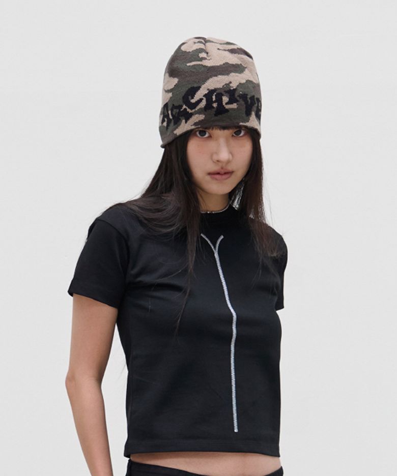 Wavy Logo Camo Beanie