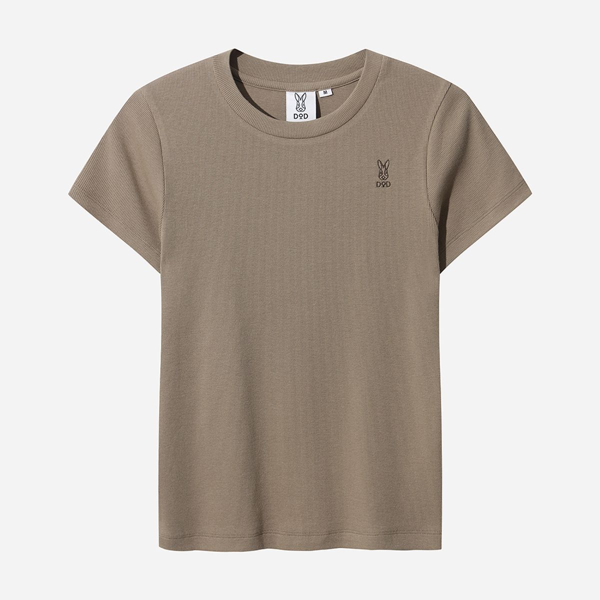 디오디(DOD) 골지 라운드 반팔 티셔츠 여자(DARK BEIGE)