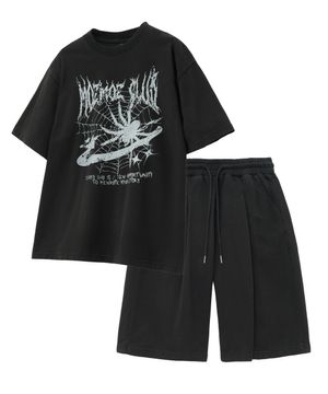 [SET] 스파이더 피그먼트 반팔 + 피그먼트 와이드 원턱 쇼츠 셋업