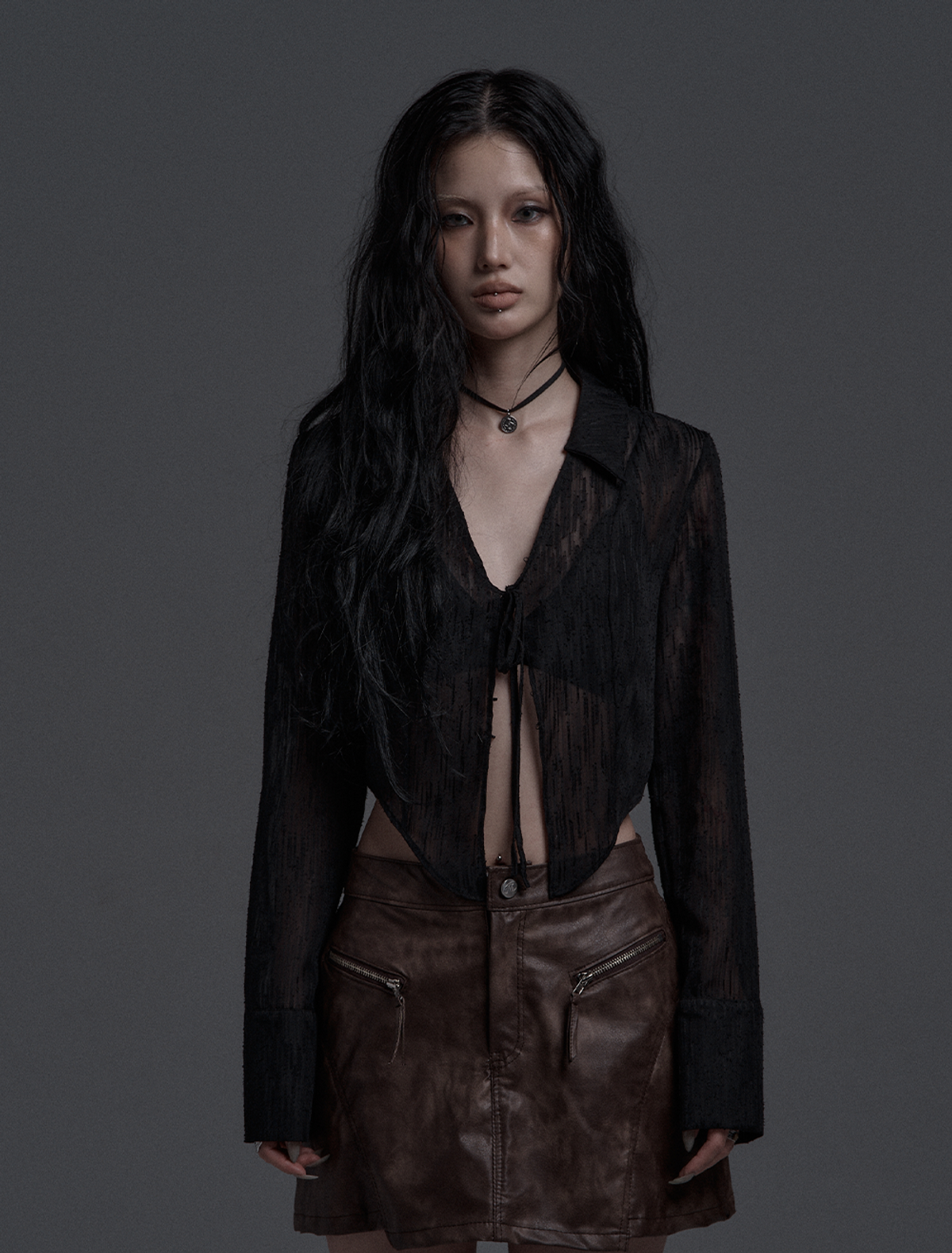 미트라(MITRA) 시스루 리본 셔츠
